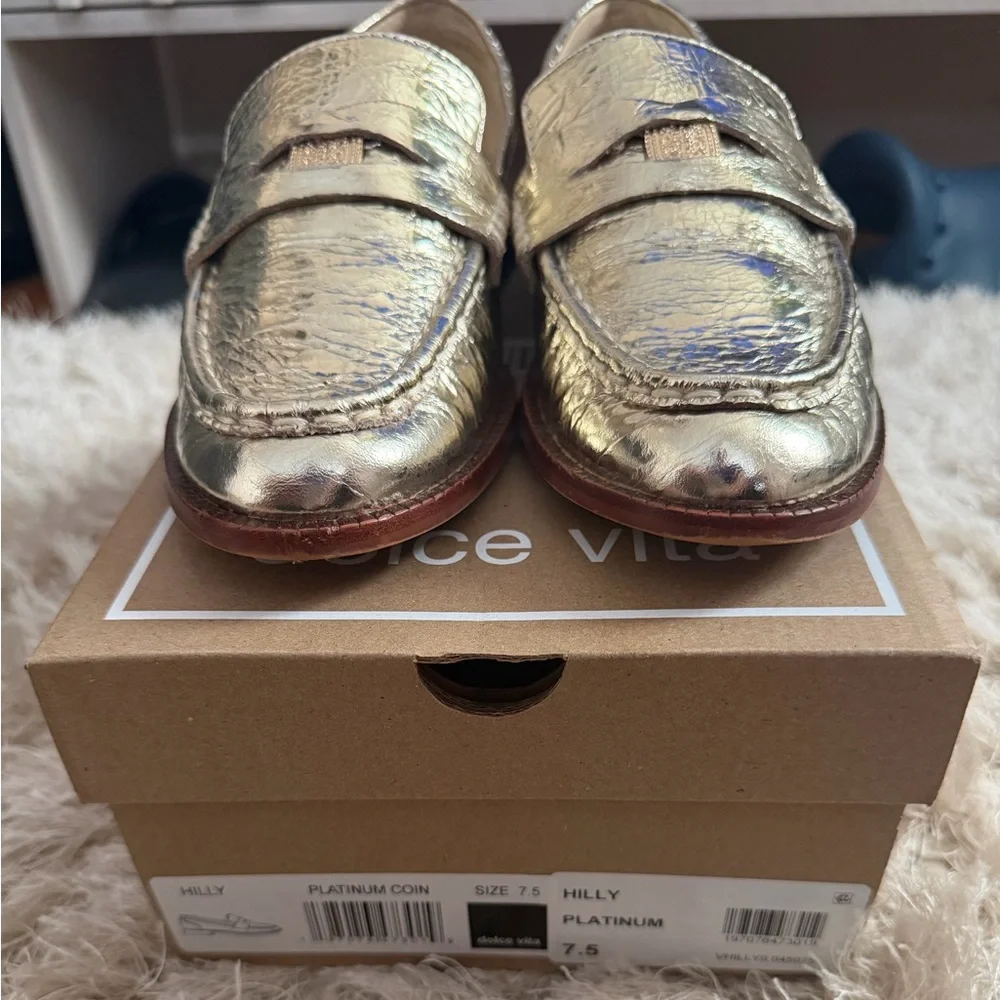 Dolce Vita Metallic Gold Penny Loafers - Shiny Gold Finish - Picture 5 of 8